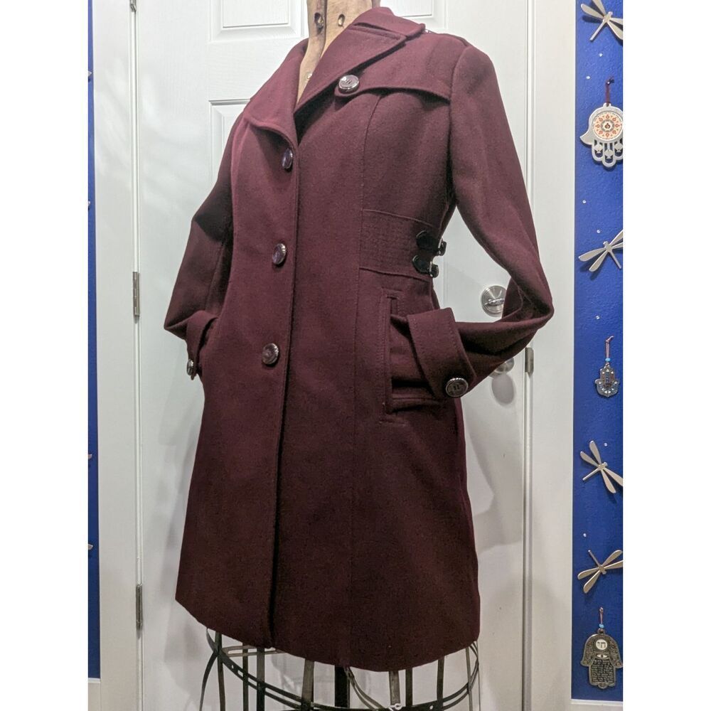 Kenneth Cole Women’s 10 Long Wool Dress Coat A-Line Fit & Flare Buckle Detail Me